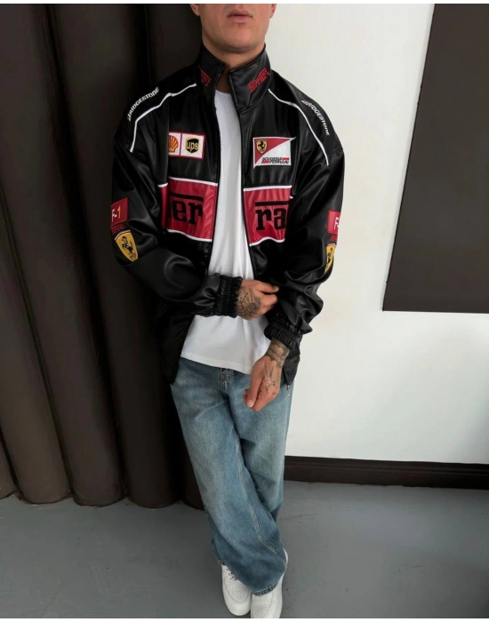 FERARİ OVERSİZE DERİ CEKET -SİYAH