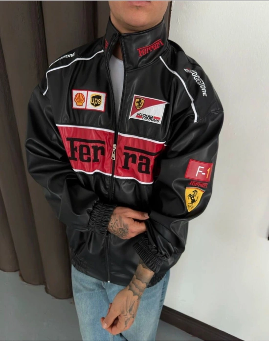 FERARİ OVERSİZE DERİ CEKET -SİYAH