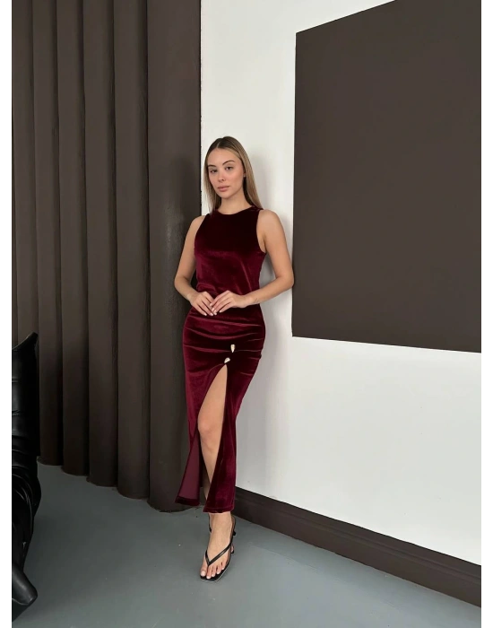 Kadife Elbise - Bordo