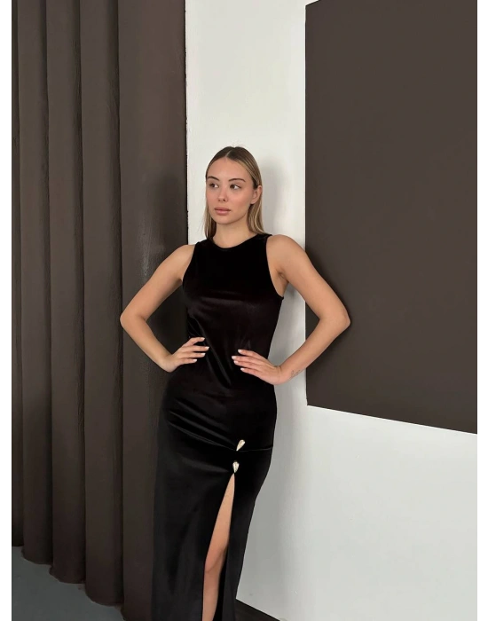 Kadife Elbise - Siyah