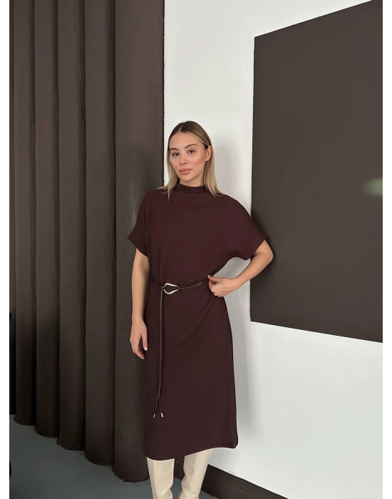 Kemerli Elbise - Kahverengi