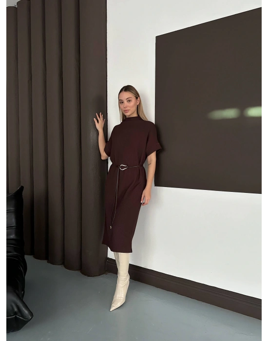 Kemerli Elbise - Kahverengi