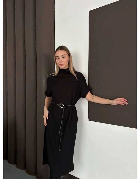 Kemerli Elbise - Siyah