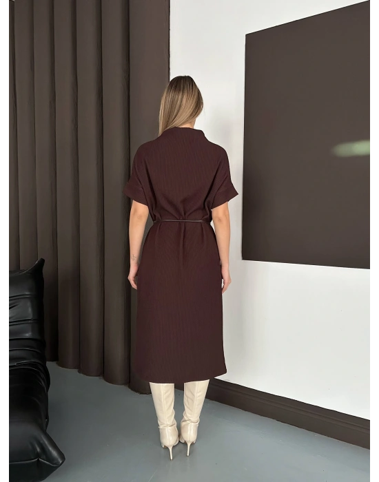 Kemerli Elbise - Kahverengi