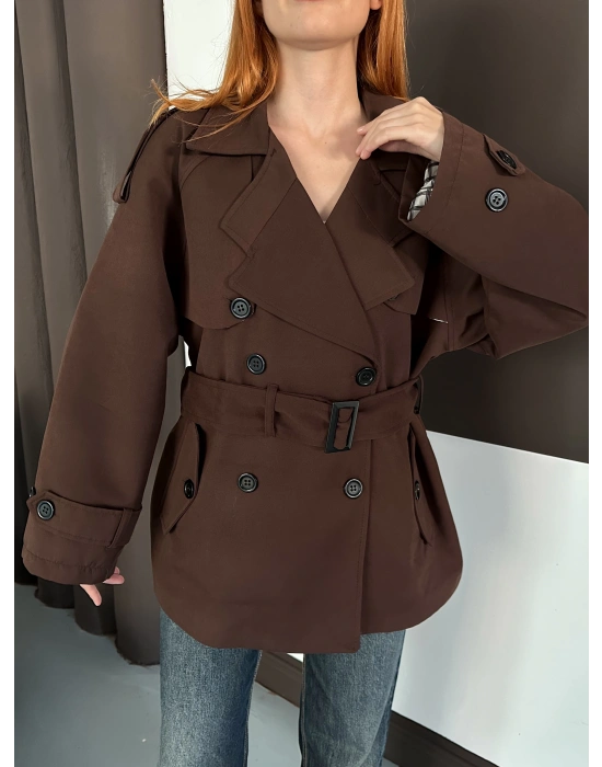Kısa Trençkot - Kahverengi