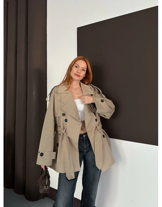 Kısa Trençkot - Krem