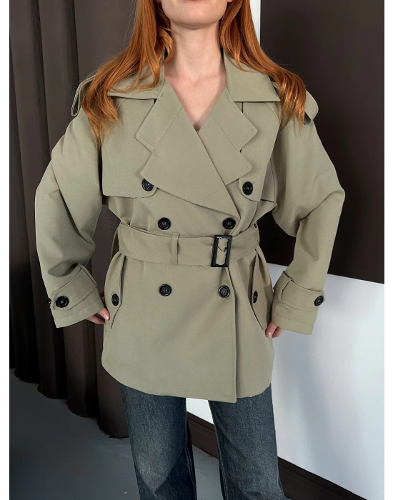 Kısa Trençkot - Su Yeşili