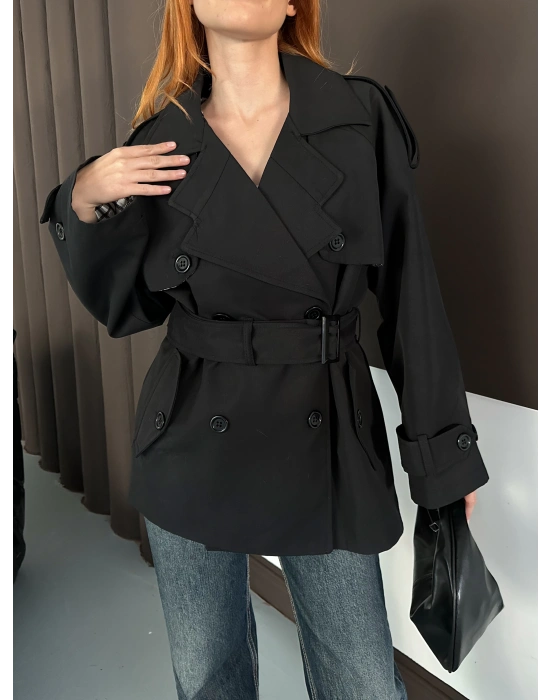 Kısa Trençkot - Siyah