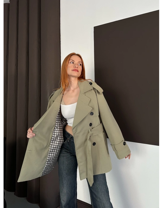 Kısa Trençkot - Su Yeşili