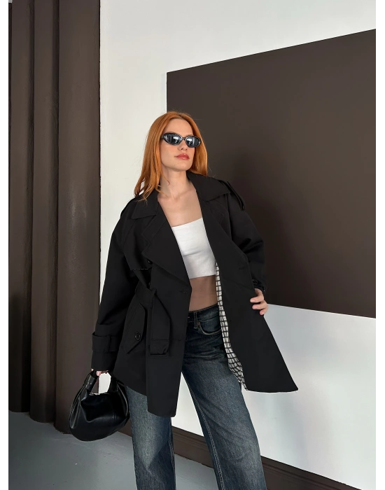 Kısa Trençkot - Siyah