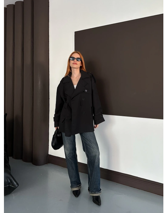 Kısa Trençkot - Siyah