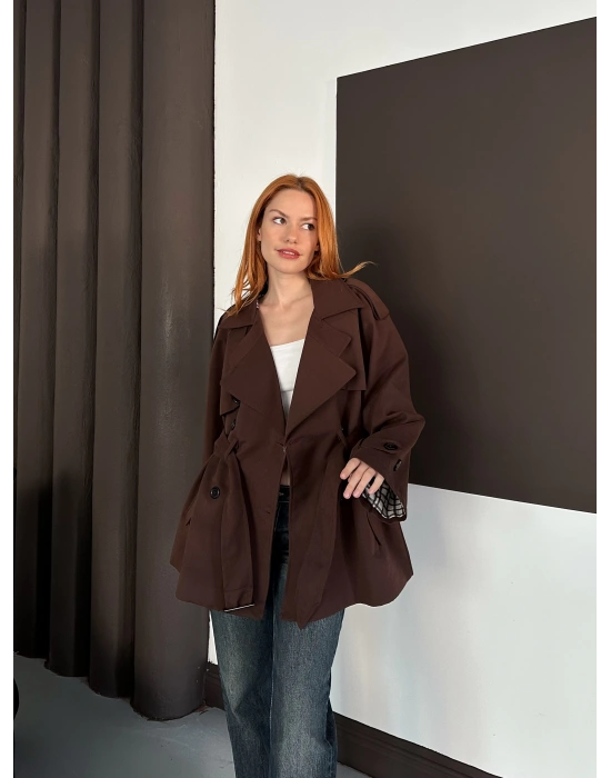 Kısa Trençkot - Kahverengi