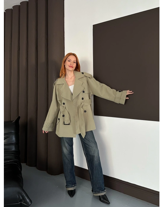 Kısa Trençkot - Su Yeşili