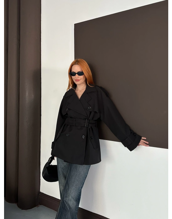 Kısa Trençkot - Siyah