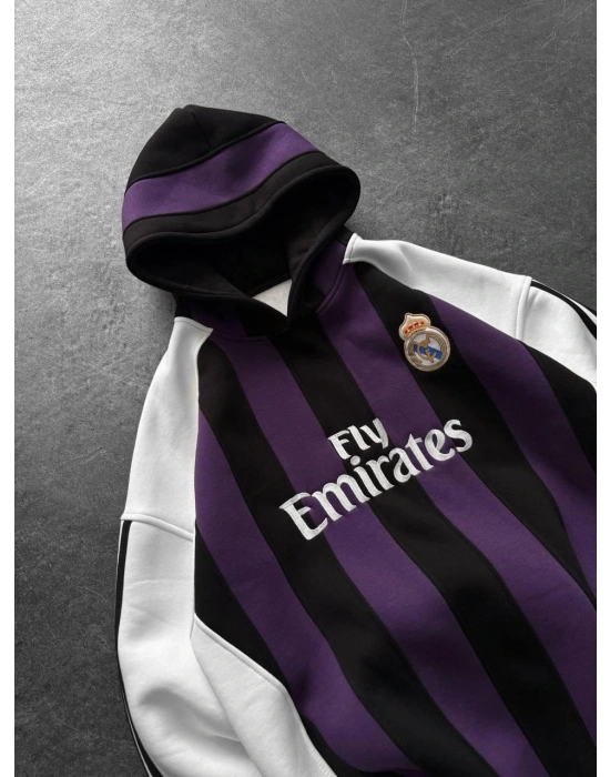 MADRİD ŞERİT KAPŞONLU OVERSİZE 3 İPLİK KUMAŞ SWEAT - MOR