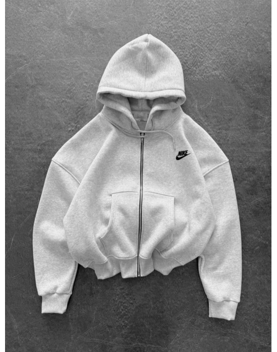 NKE BASKI DETAY OVERSİZE 3 İPLİK HIRKA - GRİ