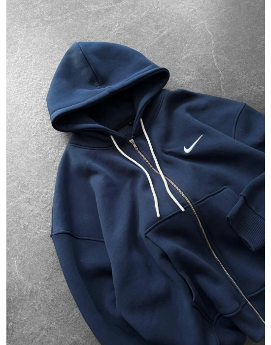 NKE BASKI DETAY OVERSİZE 3 İPLİK HIRKA - LACİVERT