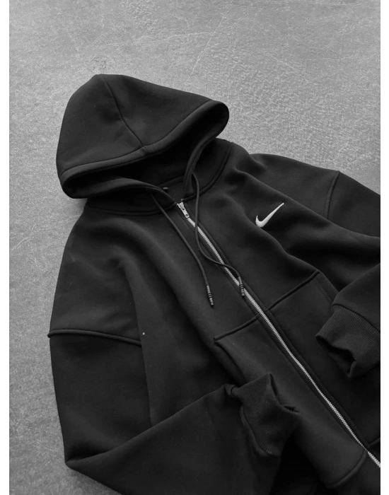 NIKE BASKI DETAY OVERSİZE 3 İPLİK HIRKA - SİYAH