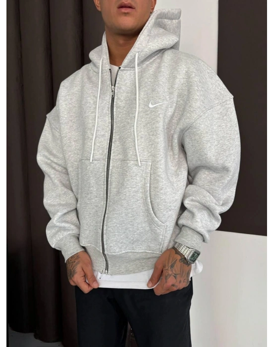 NIKE BASKI DETAY OVERSİZE 3 İPLİK HIRKA - GRİ