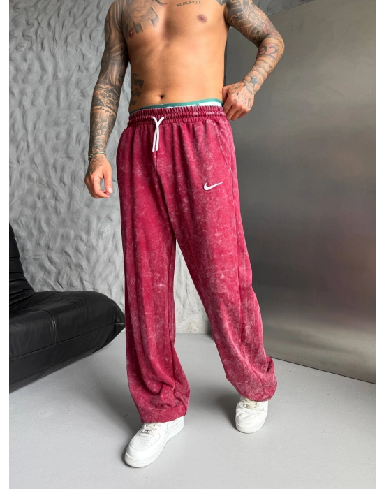 NKE YIKAMALI NAKIŞ 2 İPLİK BAGGY EŞOFMAN - BORDO
