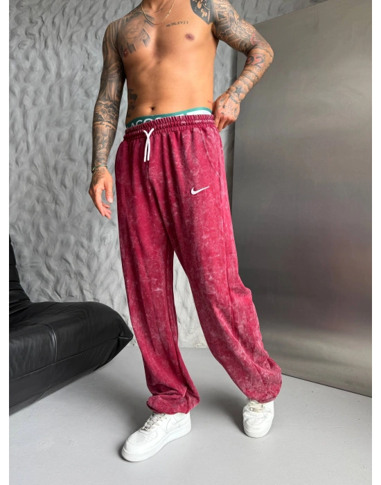 NKE YIKAMALI NAKIŞ 2 İPLİK BAGGY EŞOFMAN - BORDO
