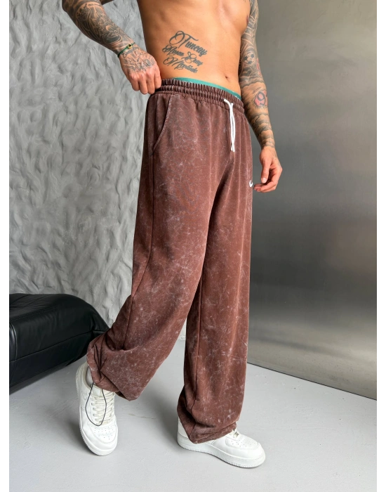 NKE YIKAMALI NAKIŞ 2 İPLİK BAGGY EŞOFMAN - KAHVERENGİ
