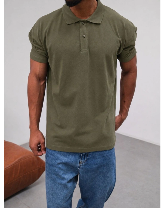 Polo Yaka Kollar Dar Kesim Tshirt - Haki