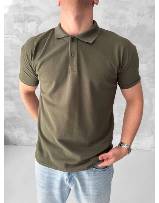 POLO YAKA KOLLAR DAR KESİM TSHİRT - HAKİ