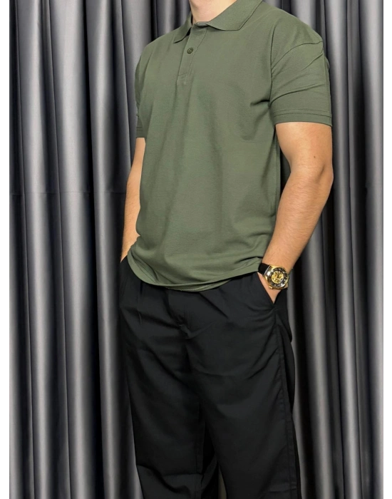 Polo Yaka Kollar Dar Kesim Tshirt - Haki