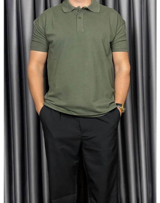Polo Yaka Kollar Dar Kesim Tshirt - Haki
