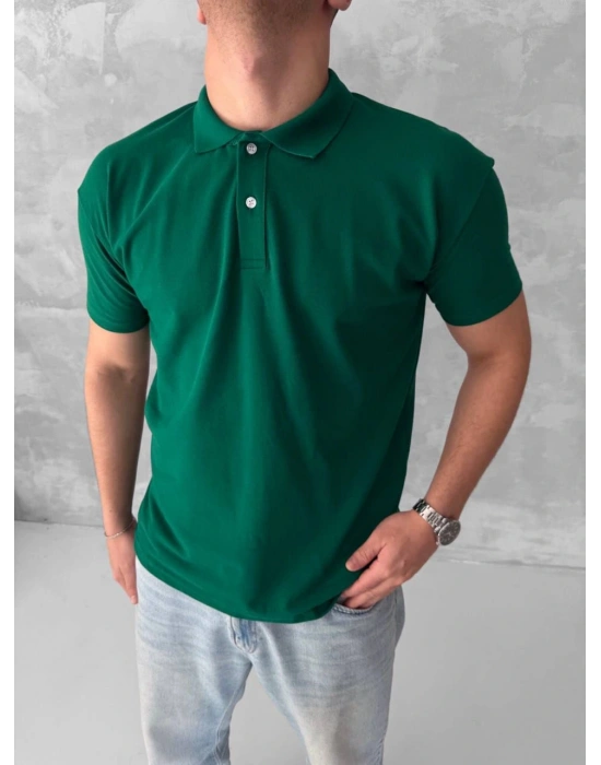 POLO YAKA KOLLAR DAR KESİM TSHİRT - NATUREL YEŞİL