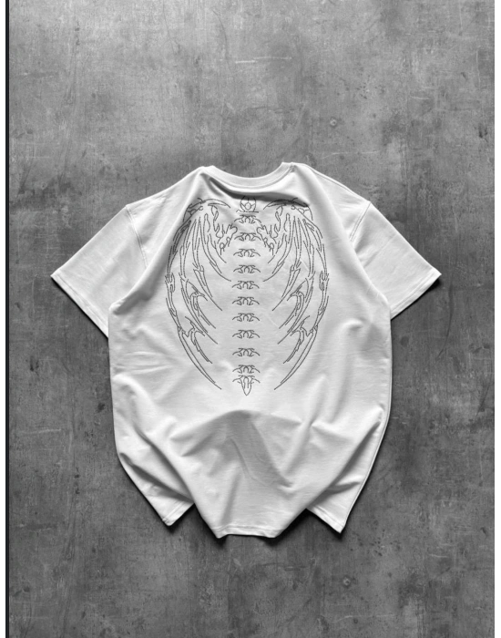 TAŞLI OVERSİZE TSHİRT -BEYAZ