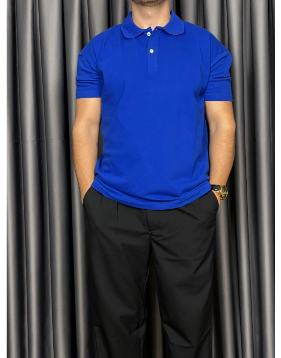 Polo Yaka Kollar Dar Kesim Tshirt - Lacivert