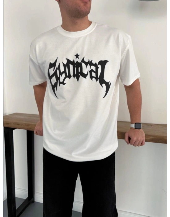 TAŞLI OVERSİZE TSHİRT -BEYAZ