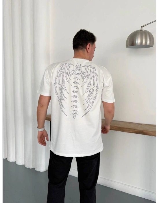 TAŞLI OVERSİZE TSHİRT -BEYAZ