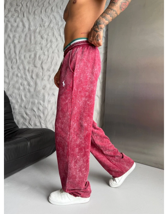 POLO YIKAMALI NAKIŞ 2 İPLİK BAGGY EŞOFMAN - BORDO