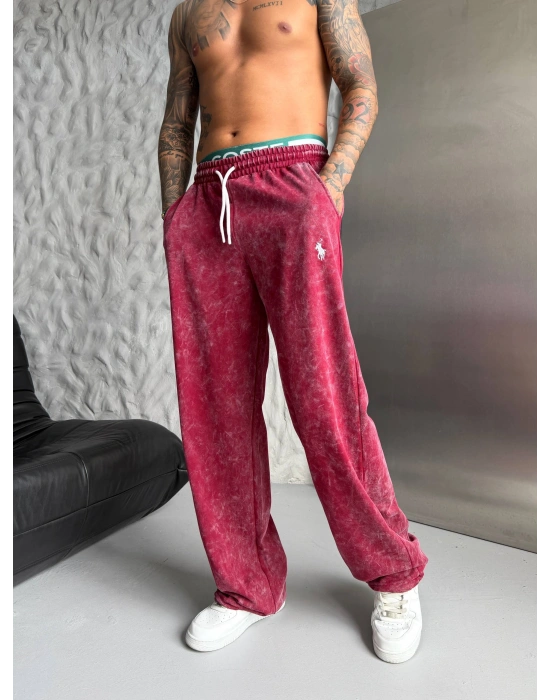 POLO YIKAMALI NAKIŞ 2 İPLİK BAGGY EŞOFMAN - BORDO