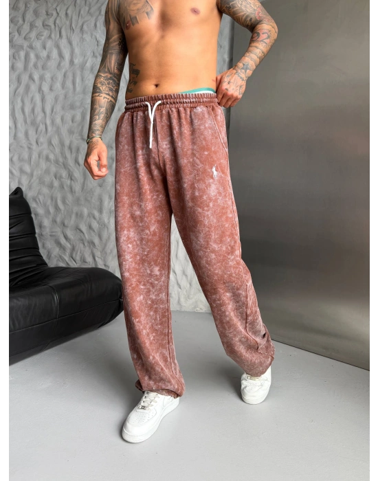 POLO YIKAMALI NAKIŞ 2 İPLİK BAGGY EŞOFMAN - KAHVERENGİ