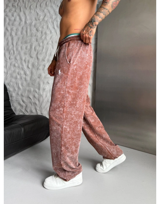 POLO YIKAMALI NAKIŞ 2 İPLİK BAGGY EŞOFMAN - KAHVERENGİ