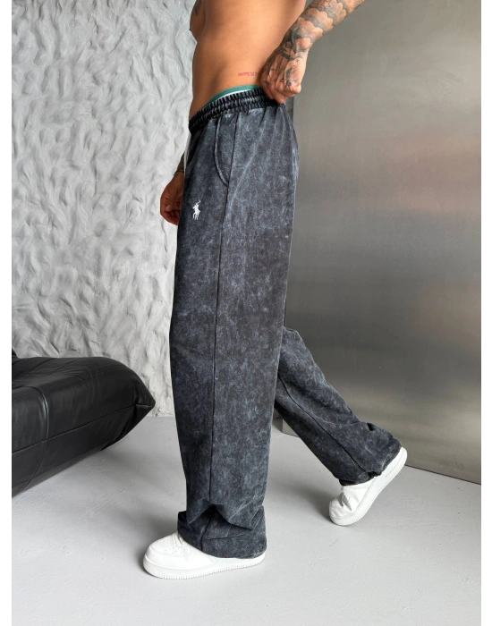 POLO YIKAMALI NAKIŞ 2 İPLİK BAGGY EŞOFMAN - SİYAH