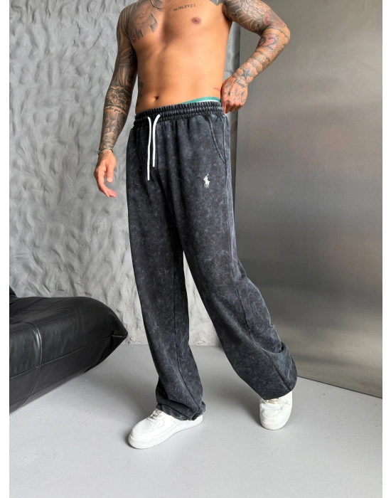 POLO YIKAMALI NAKIŞ 2 İPLİK BAGGY EŞOFMAN - SİYAH