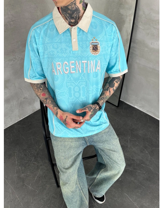 ARGENTİNA POLO YAKA OVERSİZE T-SHİRT