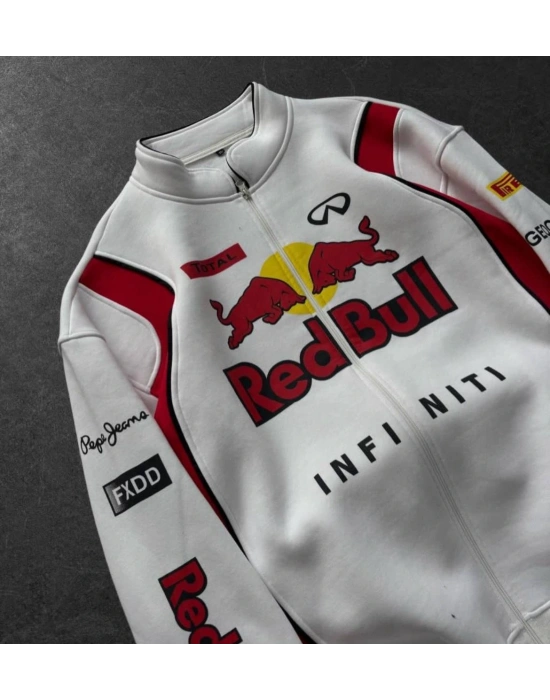 REDBULL BASKI DETAY HIRKA OVERSİZE 3 İPLİK KUMAŞ - BEYAZ