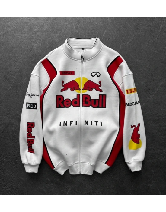 REDBULL BASKI DETAY HIRKA OVERSİZE 3 İPLİK KUMAŞ - BEYAZ