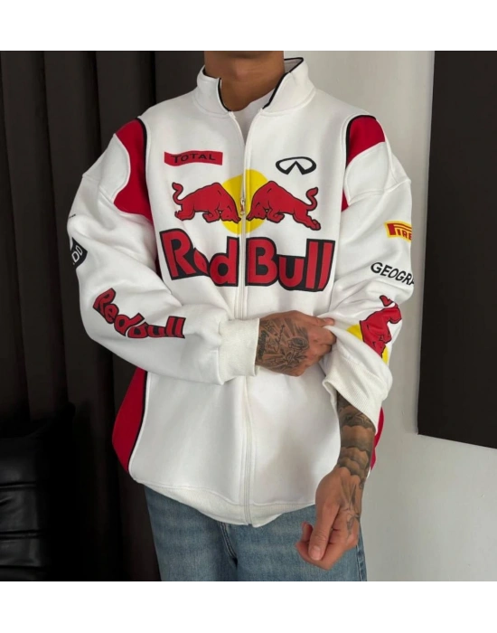 REDBULL BASKI DETAY HIRKA OVERSİZE 3 İPLİK KUMAŞ - BEYAZ