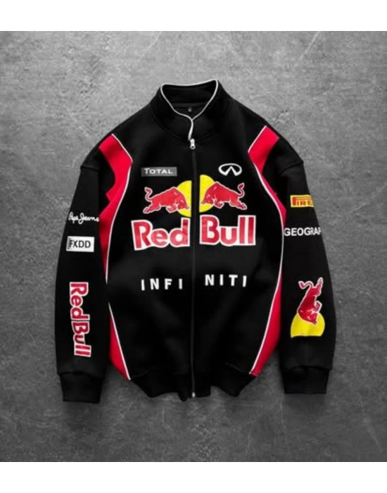 REDBULL BASKI DETAY HIRKA OVERSİZE 3 İPLİK KUMAŞ - SİYAH