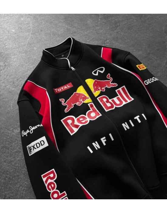 REDBULL BASKI DETAY HIRKA OVERSİZE 3 İPLİK KUMAŞ - SİYAH