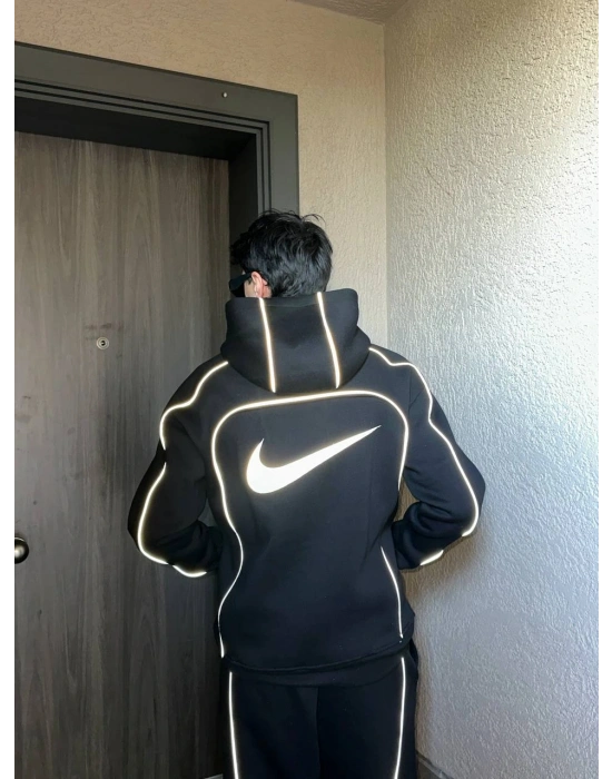 REFLEKTÖR DETAYLI EŞOFMAN TAKIMI - SİYAH