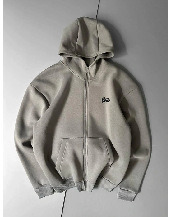 STW BASKI DETAY 3 İPLİK OVERSİZE HIRKA - FÜME