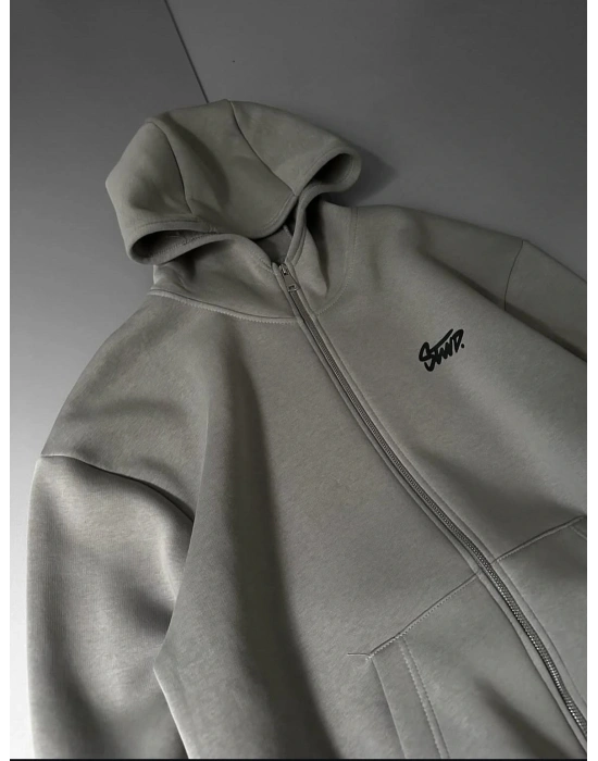 STW BASKI DETAY 3 İPLİK OVERSİZE HIRKA - FÜME